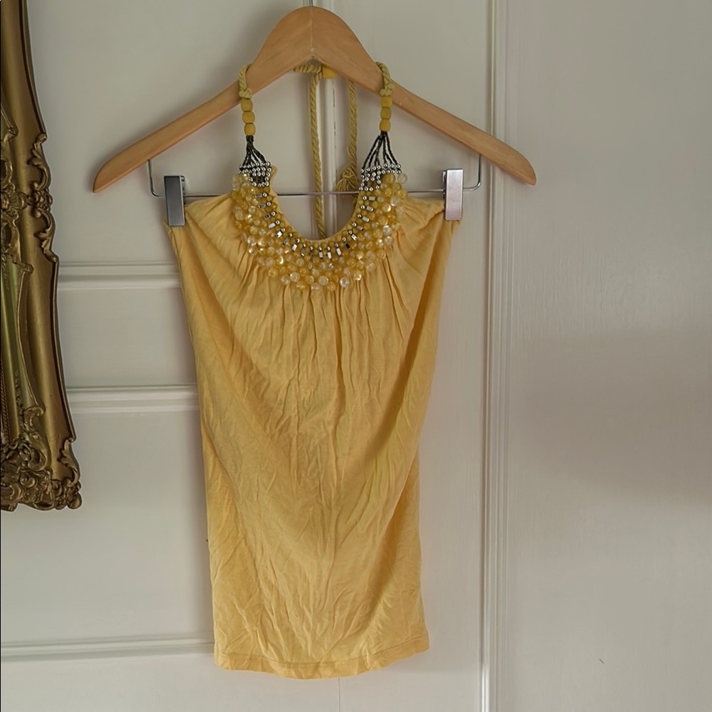 Yellow Beaded Halter Top